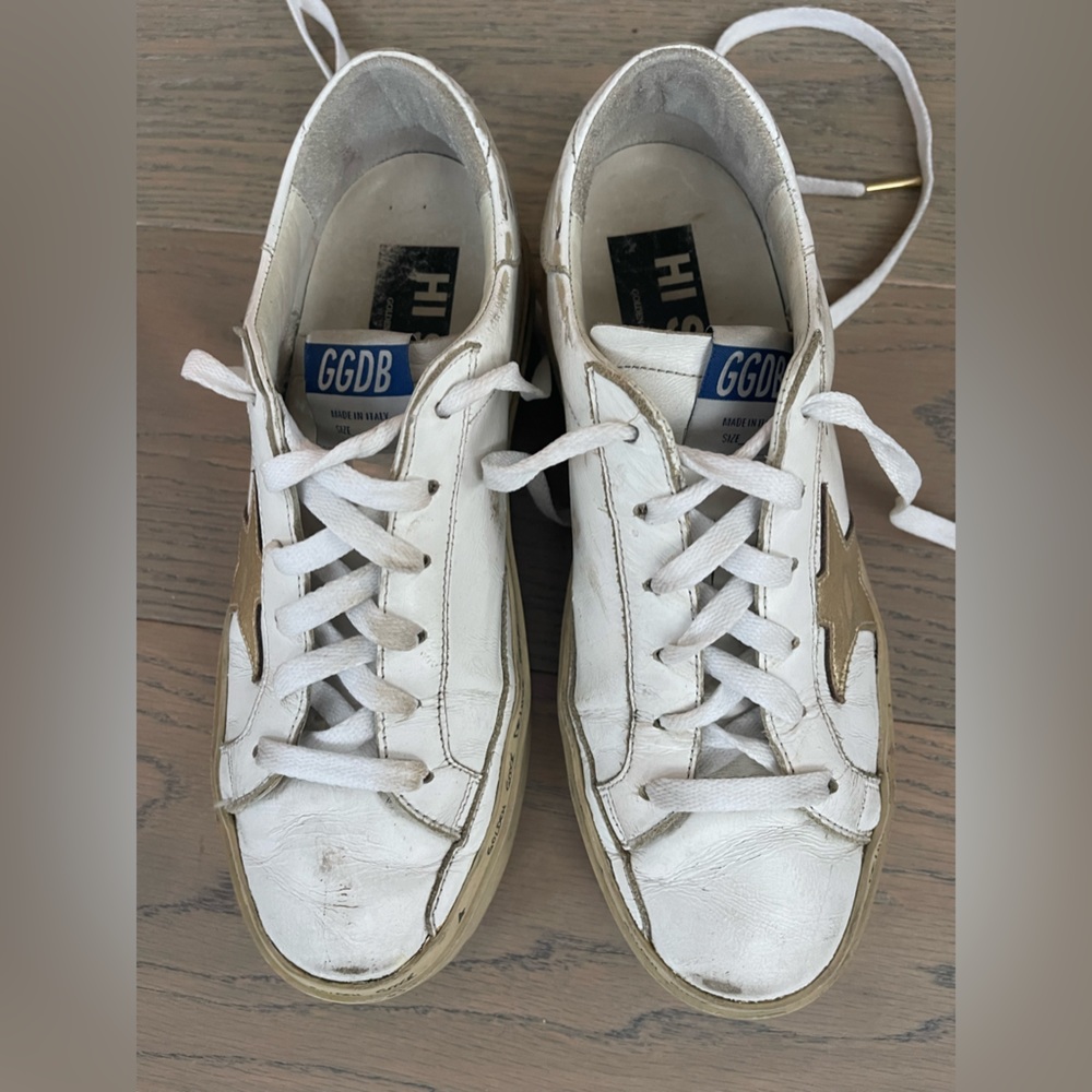 Golden Goose white sneakers size 8.5.  Originally purchased Intermix.